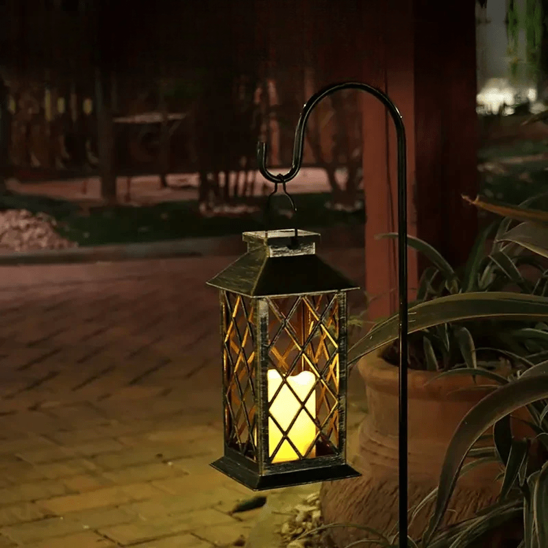 Lanterne de jardin solaire vintage avec bougie LED vacillante