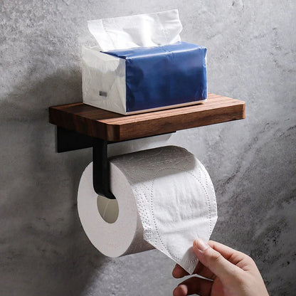 Porte-papier toilette mural en noyer avec étagère