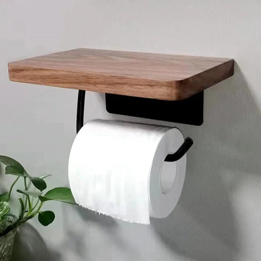Porte-papier toilette mural en noyer avec étagère