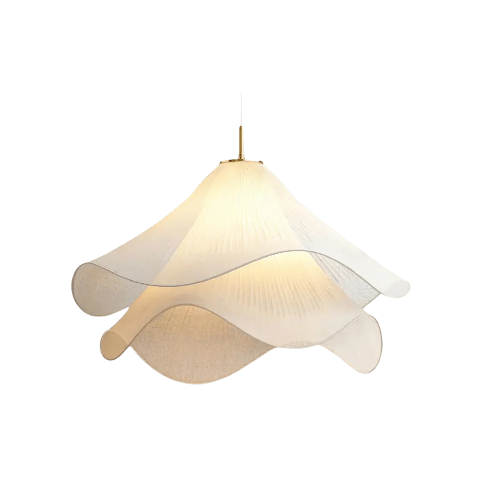 Suspension LED en forme de fleur en tissu blanc