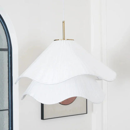 Suspension LED en forme de fleur en tissu blanc